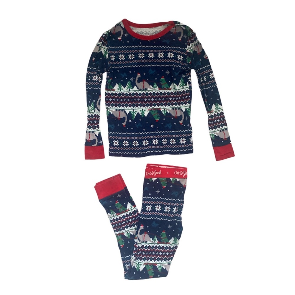Cat and Jack Christmas holiday pajama set pj blue size 8 dinosaur design
